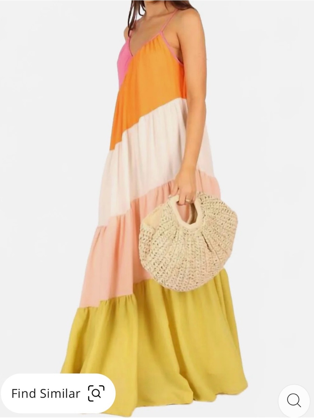 Colorblock Tiered Maxi Dress in Pink, Orange, Cream, Peach & Olive - Picture 2 of 6